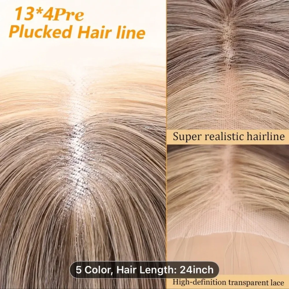 24” Ash Blonde Synthetic Lace Front Wig Long Straight Grey Lace Front Synthetic